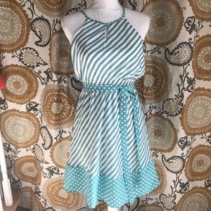 Strip and polka dot aqua dress!